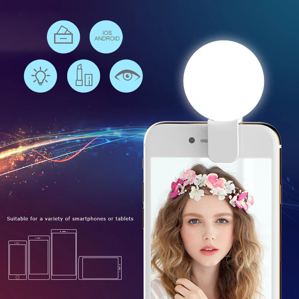 Chromacart Mini Selfie Ring Light LED Flash Phone Lens Light ， USB Rechargeable Clip Mobile Phone Fill Lamp Women Selfie Lights™