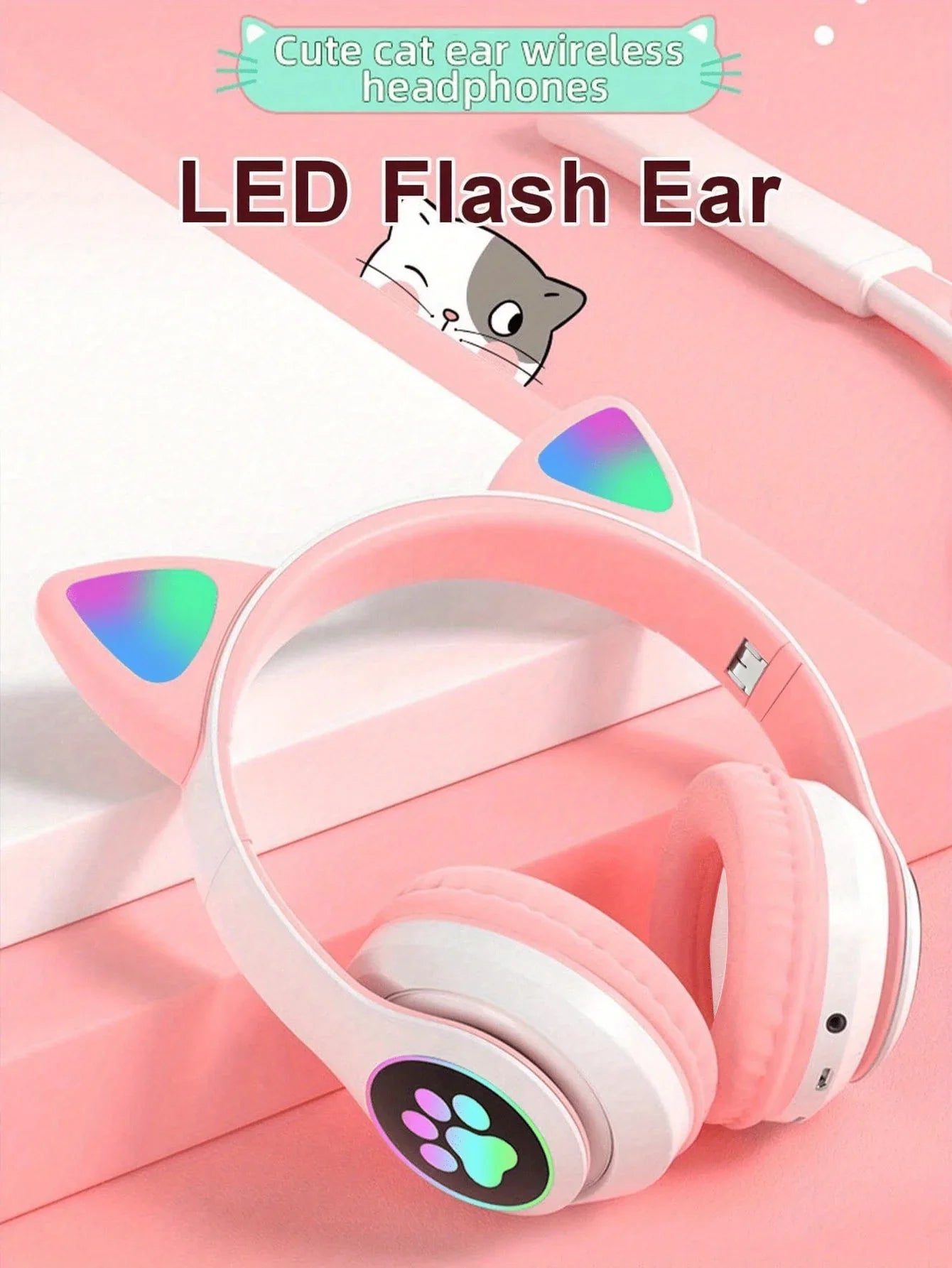 Chromacart KittyGlow™ LED Wireless Headphones for Kids