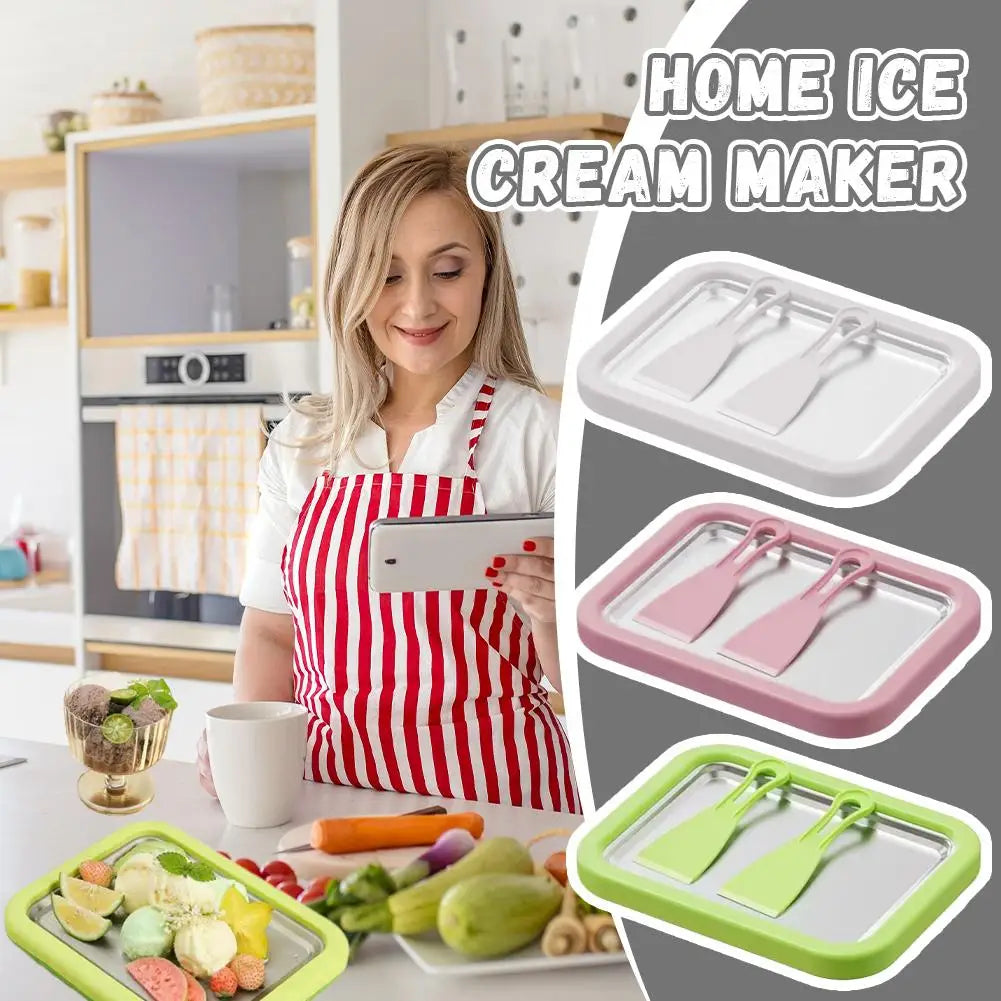 Ice Cream Maker Pan with 2 Scrapers Ice Cream Maker Plate Multifunctional Cold Sweet Fried Food Plate Rolled Ice Cream Maker
