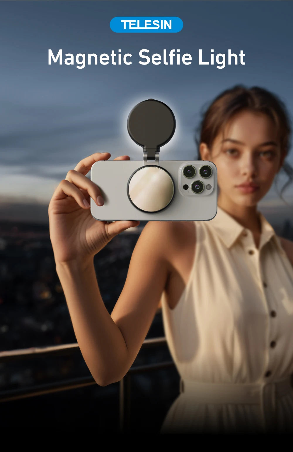 Chromacart Premium TELESIN Smartphone Magnetic Fill Light Mini Selfie Light 3 Modes Adjustable Brightness for Iphone XIAOMI HUAWEI SAMSUNG Phone