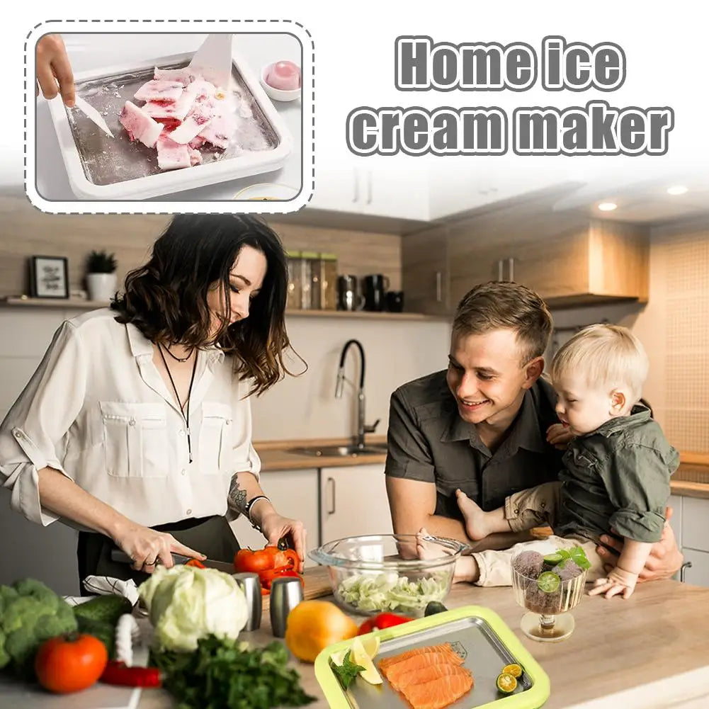 Ice Cream Maker Pan with 2 Scrapers Ice Cream Maker Plate Multifunctional Cold Sweet Fried Food Plate Rolled Ice Cream Maker