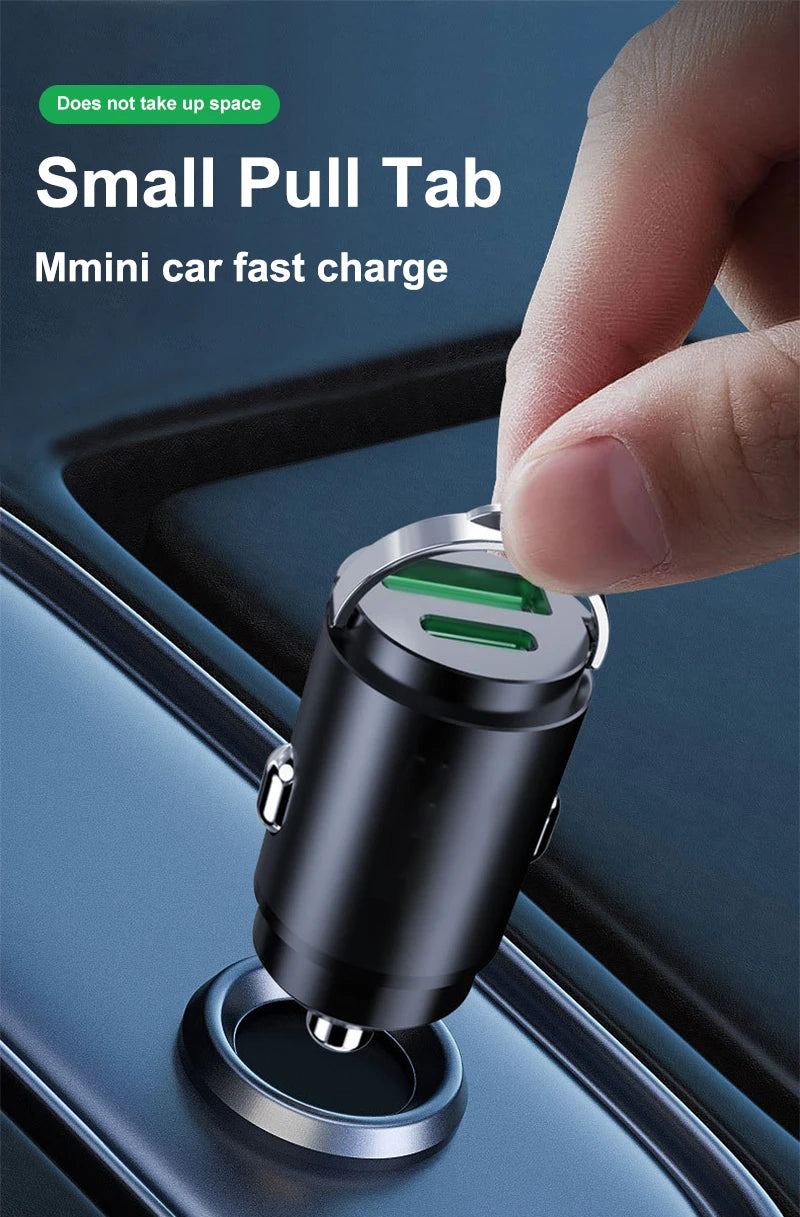 Chromacart 2025 Mini 100W PD QC Pull Ring Fast Charging Car Charger USB C Car Phone Charger Adapter For iPhone Xiaomi Samsung Huawei™