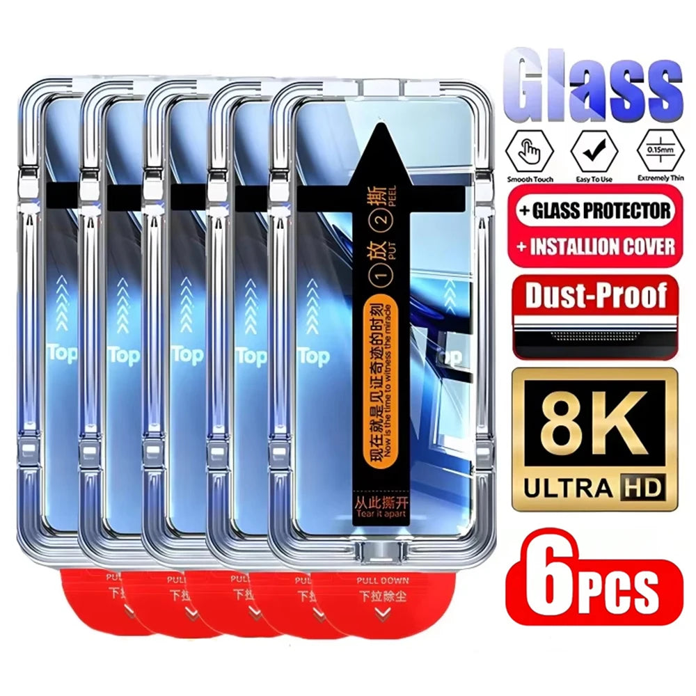 Chromacart 1-6PCS HD Tempered Glass For iPhone 17 Pro Max 16 15 14 13 11 12 Pro Max 16e 6 7 8 Plus Air XR XS Easy Install Screen Protector™