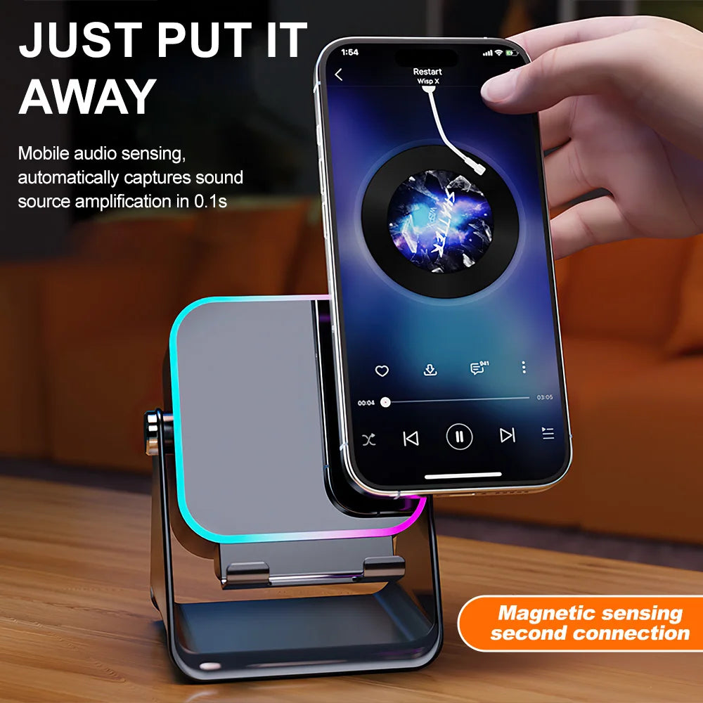 Chromacart Premium Auto induction Speaker Wireless Bluetooth Speaker Dual Mode RGB Ambient Light Portable Wireless Loudspeaker with Phone Stand