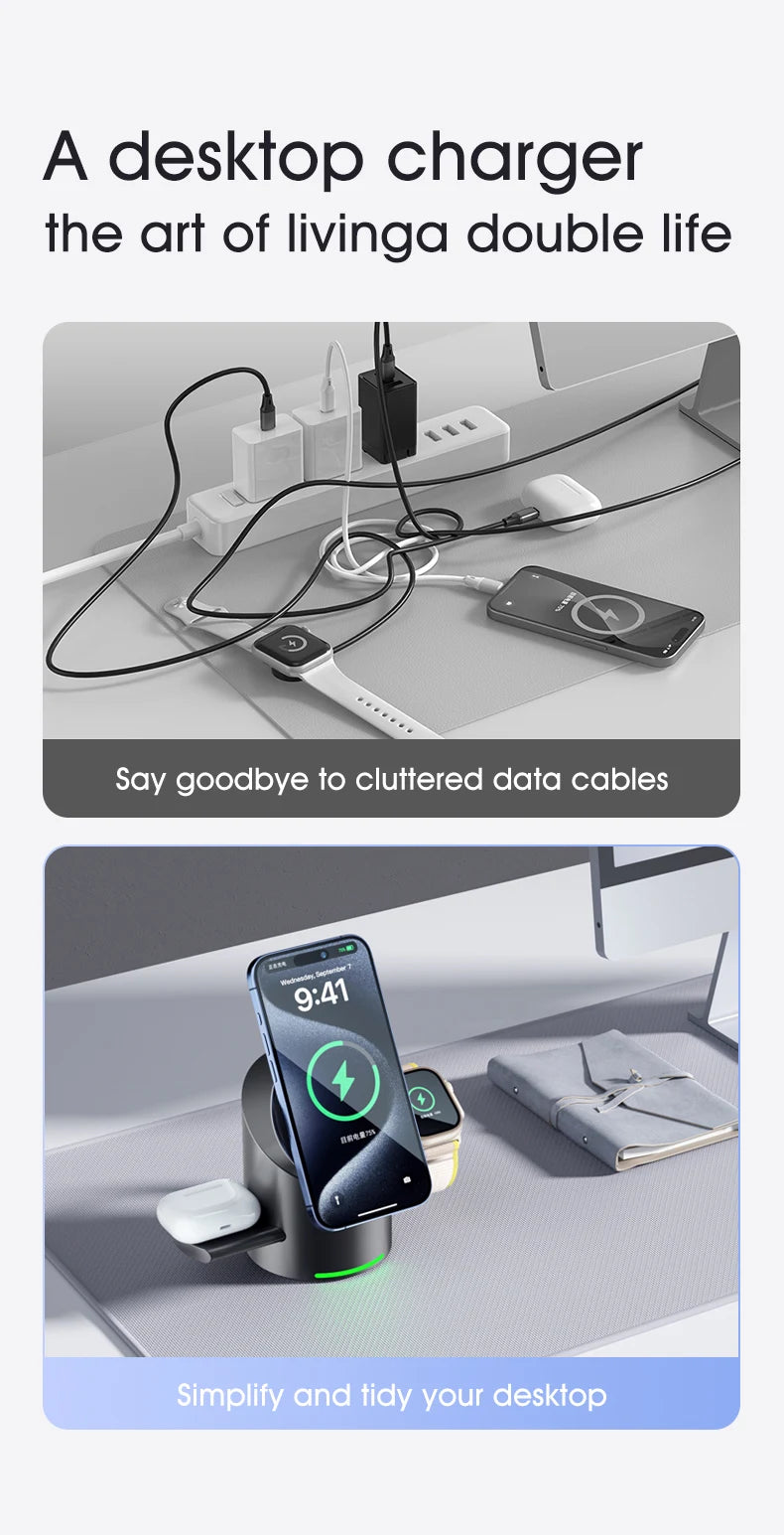 New Truly Qi2 3 In 1 Magsafe Magnetic Touch Button Wireless Charger For Android iPhone iWatch Airpods Fast Charging Dock Station