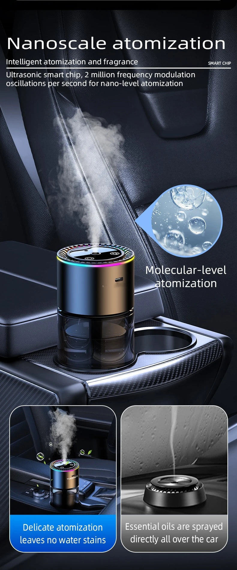 Car Perfume Air Freshener Essential Oil Fragrance Diffuser Smell Distributor USB Rechargeable Aromatherapy Scent Air Refresher