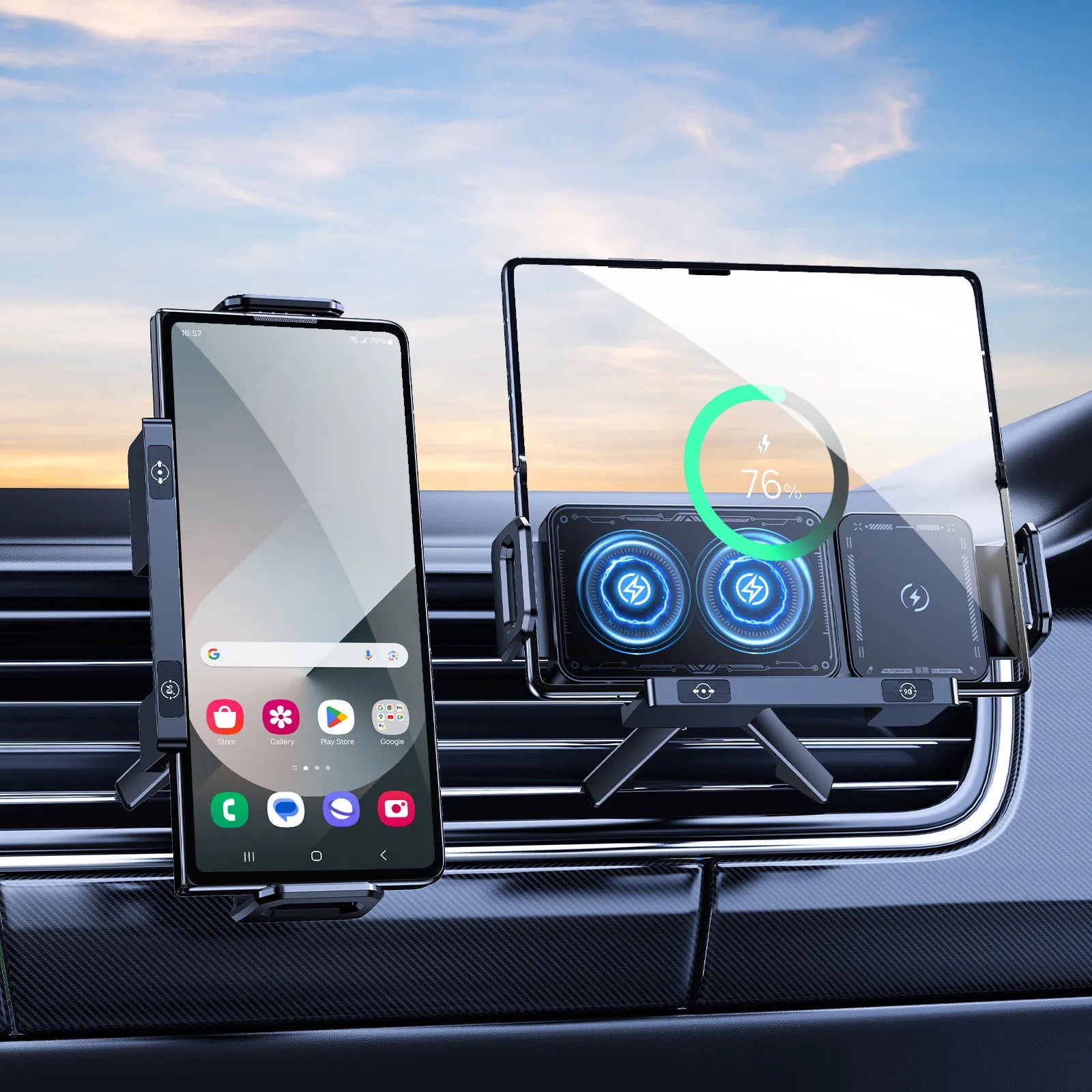 Chromacart Hipacool Wireless Charger 15W Fold Screen Phone Stand Fast Charging Car Air Vent Phone Holder for Samsung Fold 7 6 iPhone 17 16™