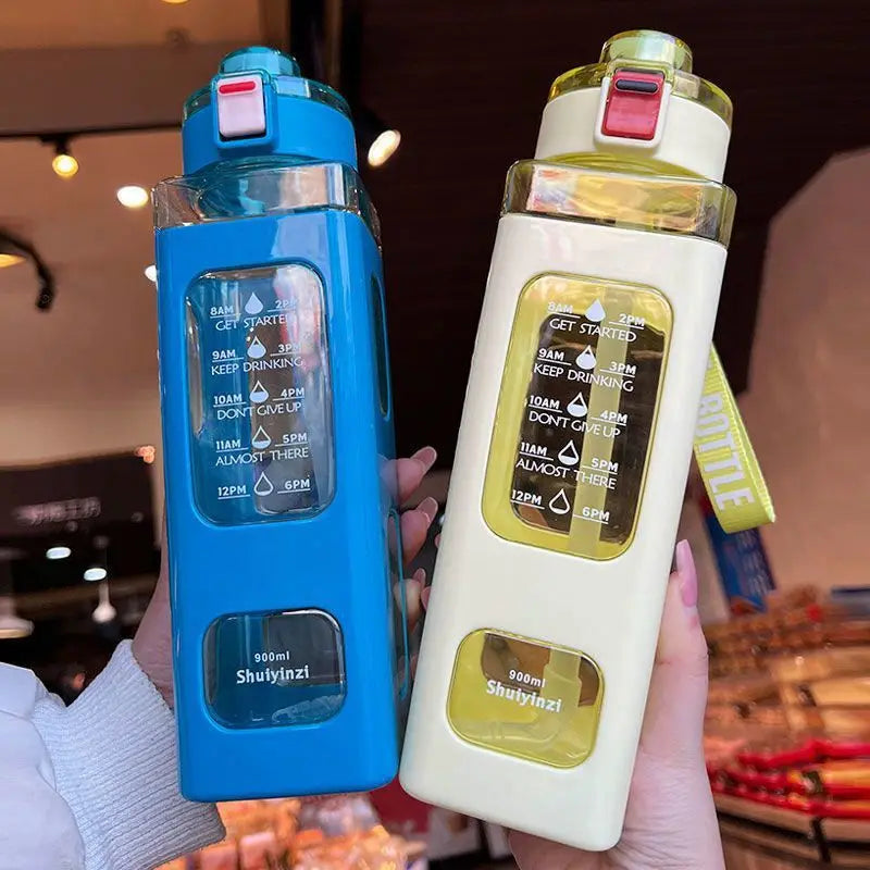700/900ML Leakproof Plastic Sport Bottle Reminder Times Portable Sippy Cup for Outdoor Sports BAP Free Leak-proof Fitness Jug