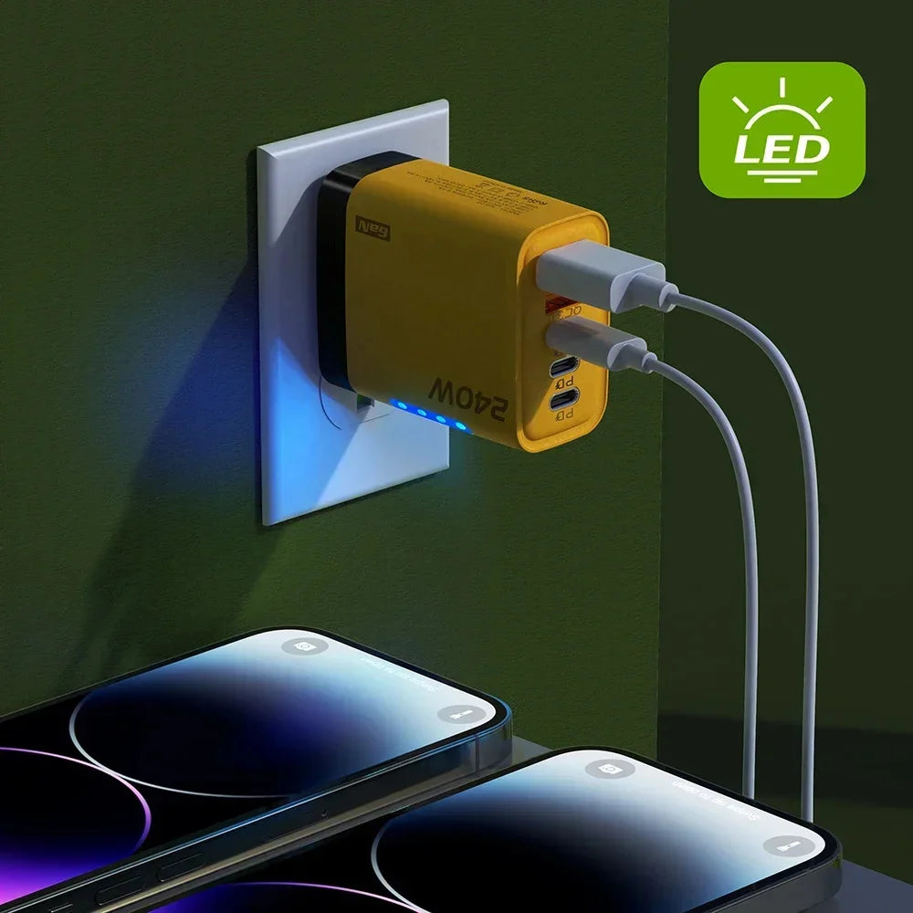 Chromacart 5 in 1 USB C GaN Charger 240W Fast Charging Adapter 10A USB To Type C Cable 3PD 2USB QC3.0 Charger for iPhone 16 Samsung Xiaomi™