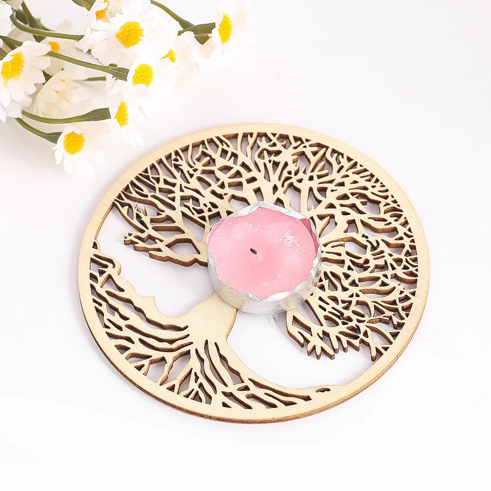 10cm Tree of Life Wooden Wall Art Round Hollow Decor Hanging Ornament Yoga Meditation Sacred Craft Home Decor Spiritual Coaster