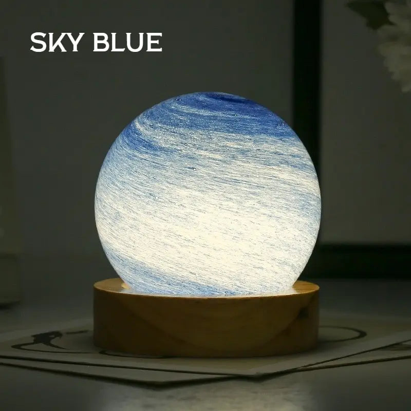 3D Moon Glass Lamp USB Powered Planet Mini Night Light With Wooden Stand For Kids Girls Boys Friends Birthday Christmas Gifts