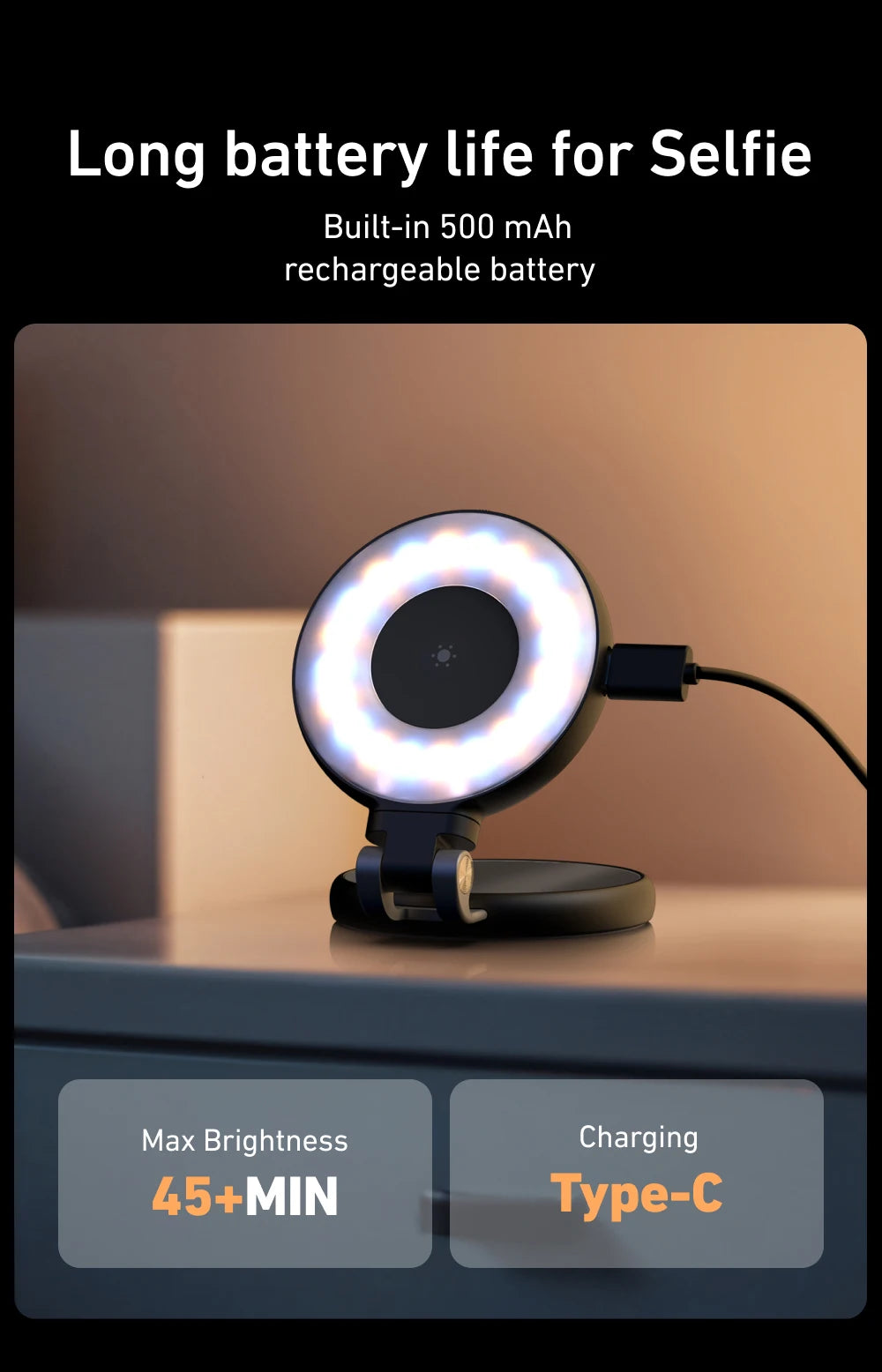 Chromacart Premium TELESIN Smartphone Magnetic Fill Light Mini Selfie Light 3 Modes Adjustable Brightness for Iphone XIAOMI HUAWEI SAMSUNG Phone