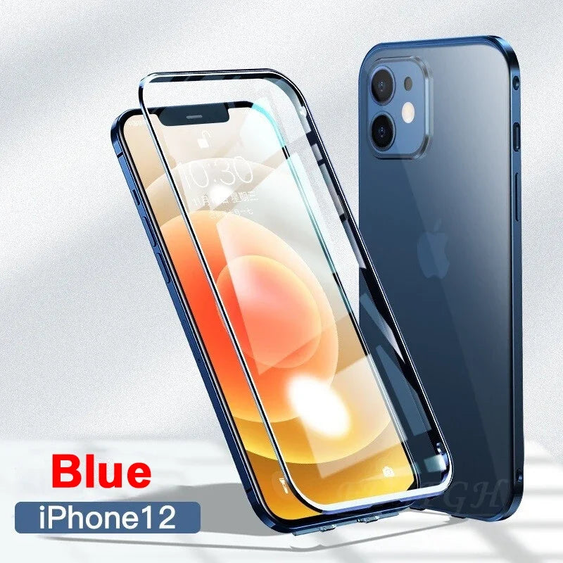 Chromacart 360 Double Sided Magnetic Adsorption Metal Case for iPhone 17 16 15 14 13 12  Pro Max Glass Cover Camera Lens Protector Film™
