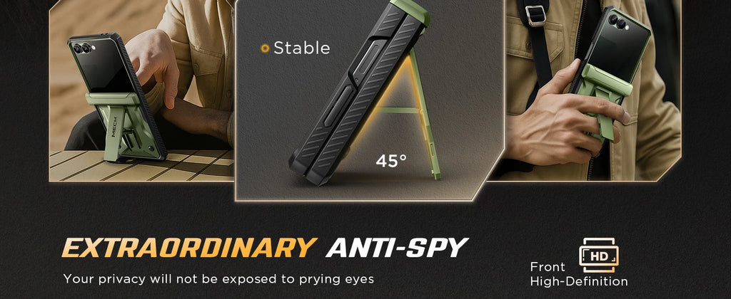 Chromacart For Galaxy Z Flip 7 Case with Kickstand & 360° Rotatable Belt-Clip Built-in Privacy Screen Protector Hinge Protection Phone Case™