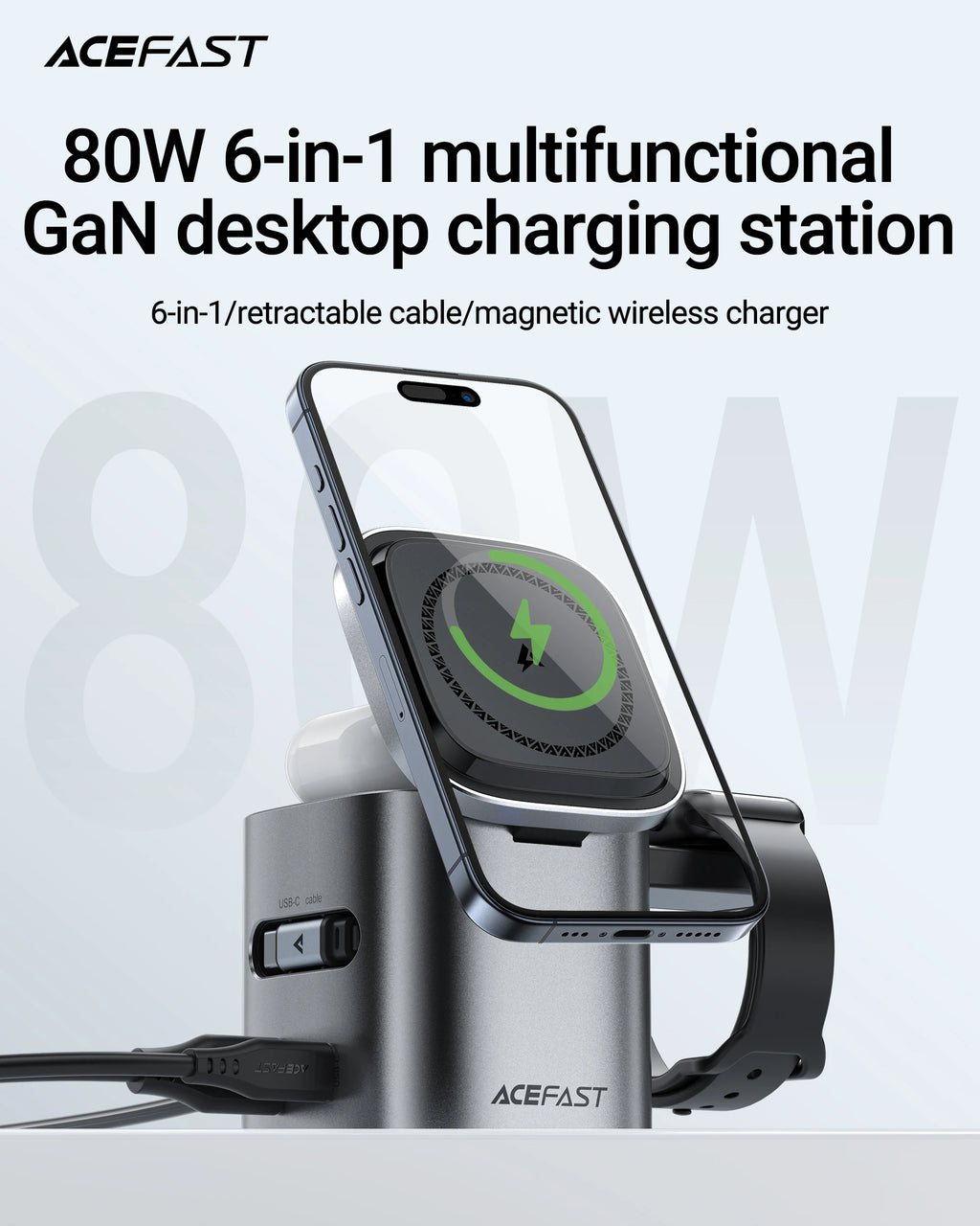 Chromacart ACEFAST 6 in 1 Multifunction 15W Magnetic Wireless Charging Station For iPhone 16 15 GaN PD65W Charging Cube USB C Fast Charging™