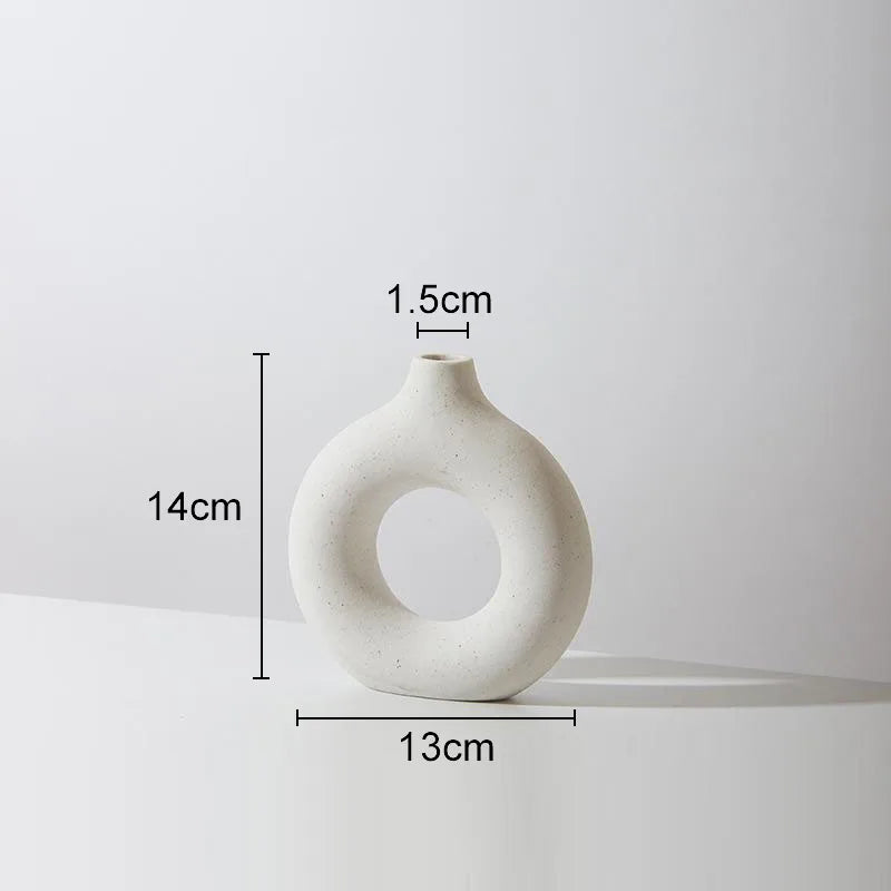 Donut Ceramic Vase Round Hollow Flower Pots Decorative Arrangement Beige/white Porcelain Vases Nordic Home Decor Modern