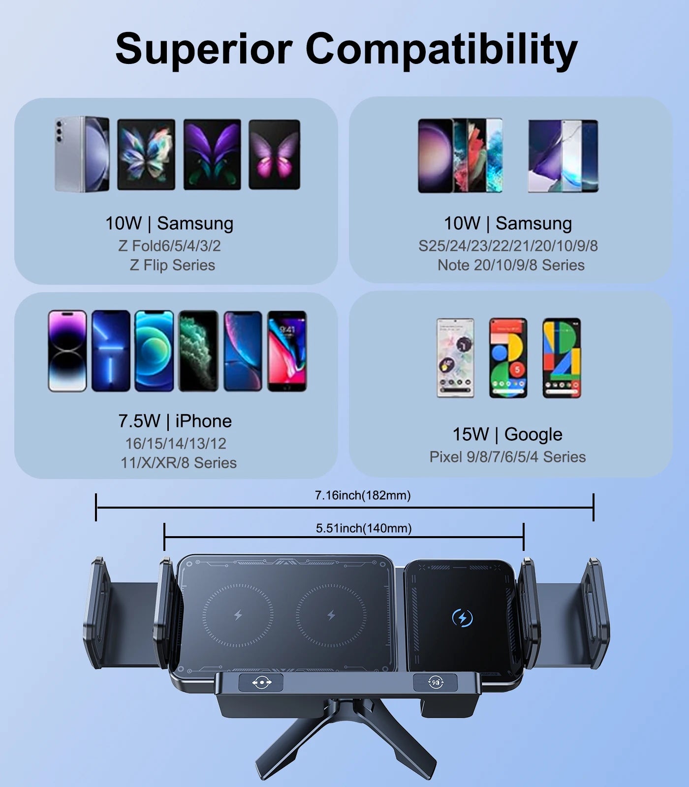 Chromacart Hipacool Wireless Charger 15W Fold Screen Phone Stand Fast Charging Car Air Vent Phone Holder for Samsung Fold 7 6 iPhone 17 16™