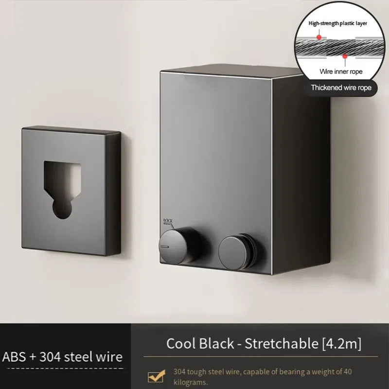 Invisible Clothesline Indoor Without Hole-Punching Shrinkage Wire Clothes Drying Artifact Bathroom Balcony Telescopic Hanging