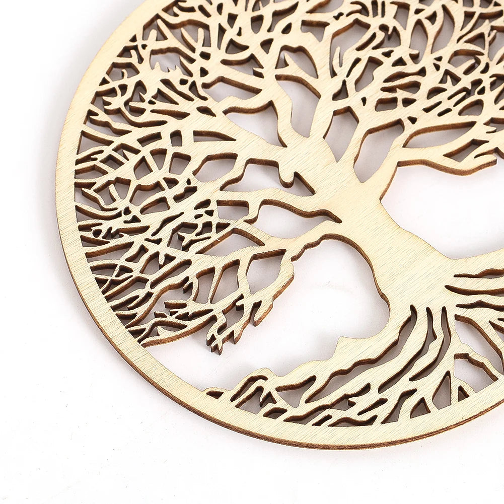 10cm Tree of Life Wooden Wall Art Round Hollow Decor Hanging Ornament Yoga Meditation Sacred Craft Home Decor Spiritual Coaster