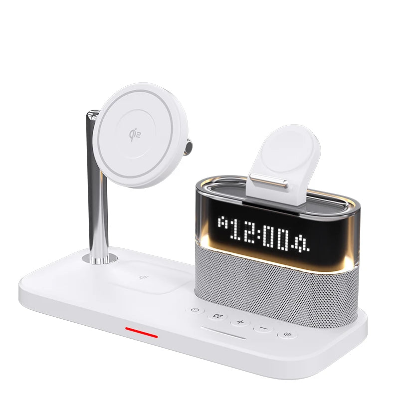 Chromacart Premium QI2 Wireless Charger Fast MagSafe Alarm Clock For Apple Air Pods iWatch iPhone Phone Holder sound RGB Night Light Bedroom Office