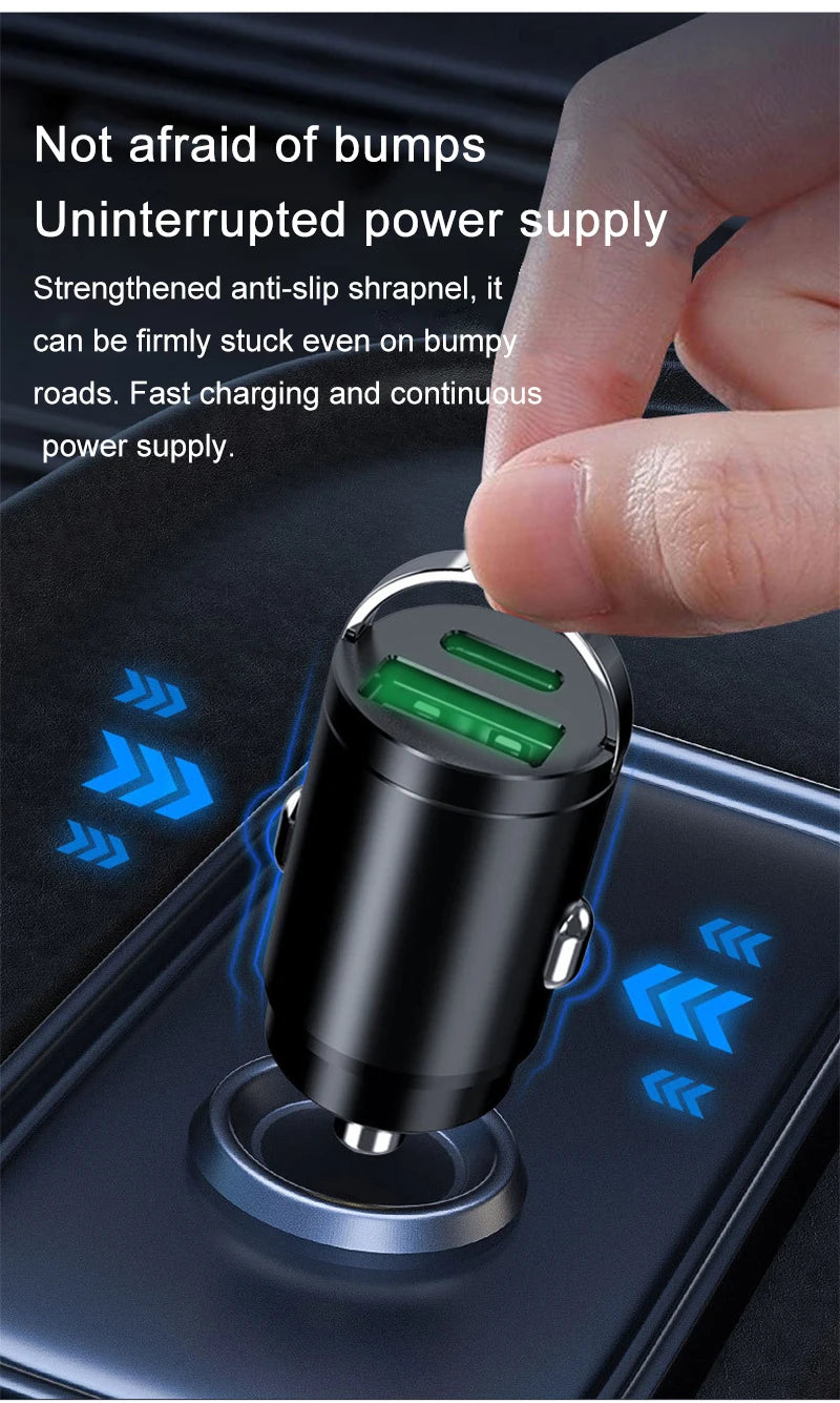 Chromacart 2025 Mini 100W PD QC Pull Ring Fast Charging Car Charger USB C Car Phone Charger Adapter For iPhone Xiaomi Samsung Huawei™