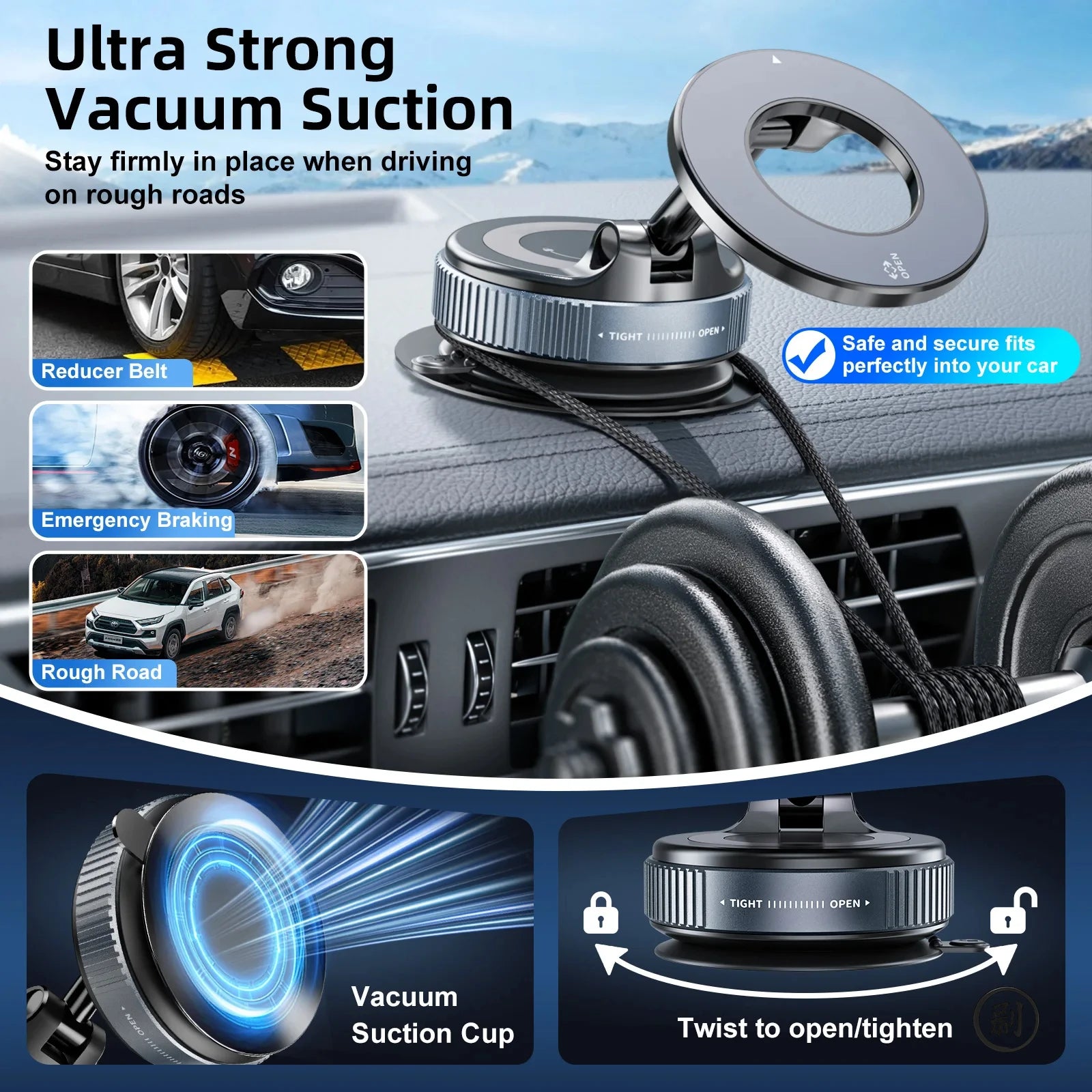 Chromacart Car Phone Magnetic Stand Mechanical Vacuum Suction Cup Rotate 360° Magnetic Adsorption Bracket Navigation Universal Holder™