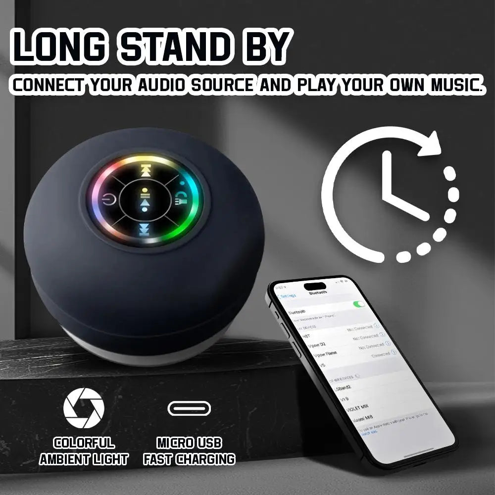 Chromacart Premium Waterproof Bluetooth Speaker with Colorful LED Lights, Strong Suction Cup & Phone Holder, Portable Mini Speaker for Outdoor/Show