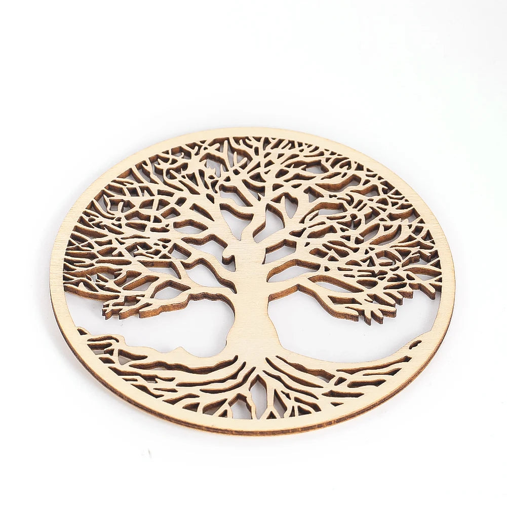 10cm Tree of Life Wooden Wall Art Round Hollow Decor Hanging Ornament Yoga Meditation Sacred Craft Home Decor Spiritual Coaster