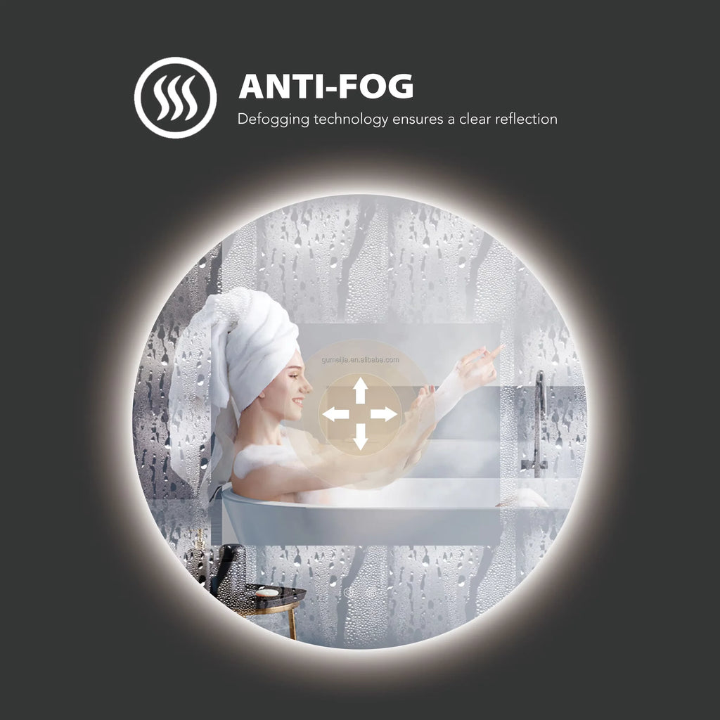 Modern LED Wall Mounted Semi-Circular Asymmetrical Mirror for Salon Hotel Bathroom Bedroom & Living Room Graphic Design Solution