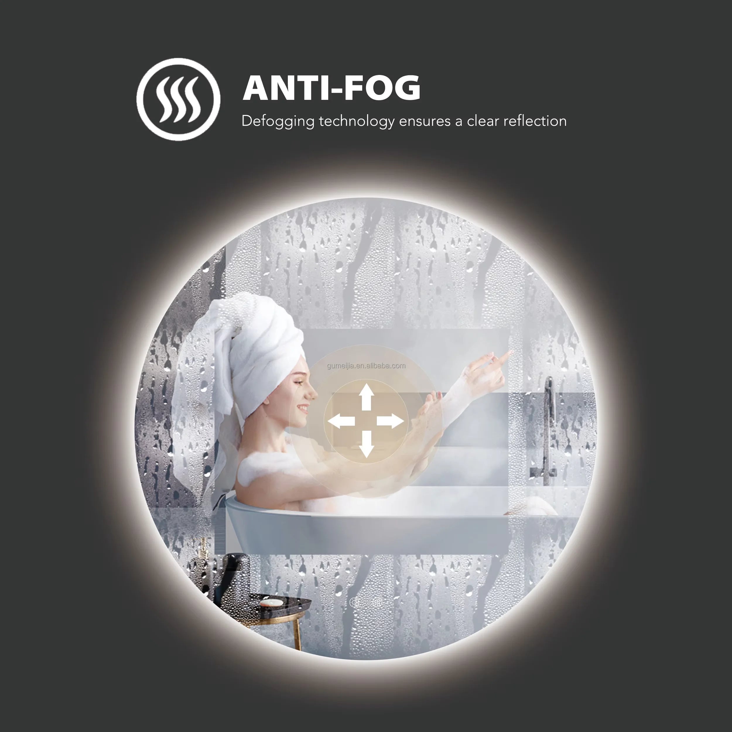 Modern LED Wall Mounted Semi-Circular Asymmetrical Mirror for Salon Hotel Bathroom Bedroom & Living Room Graphic Design Solution