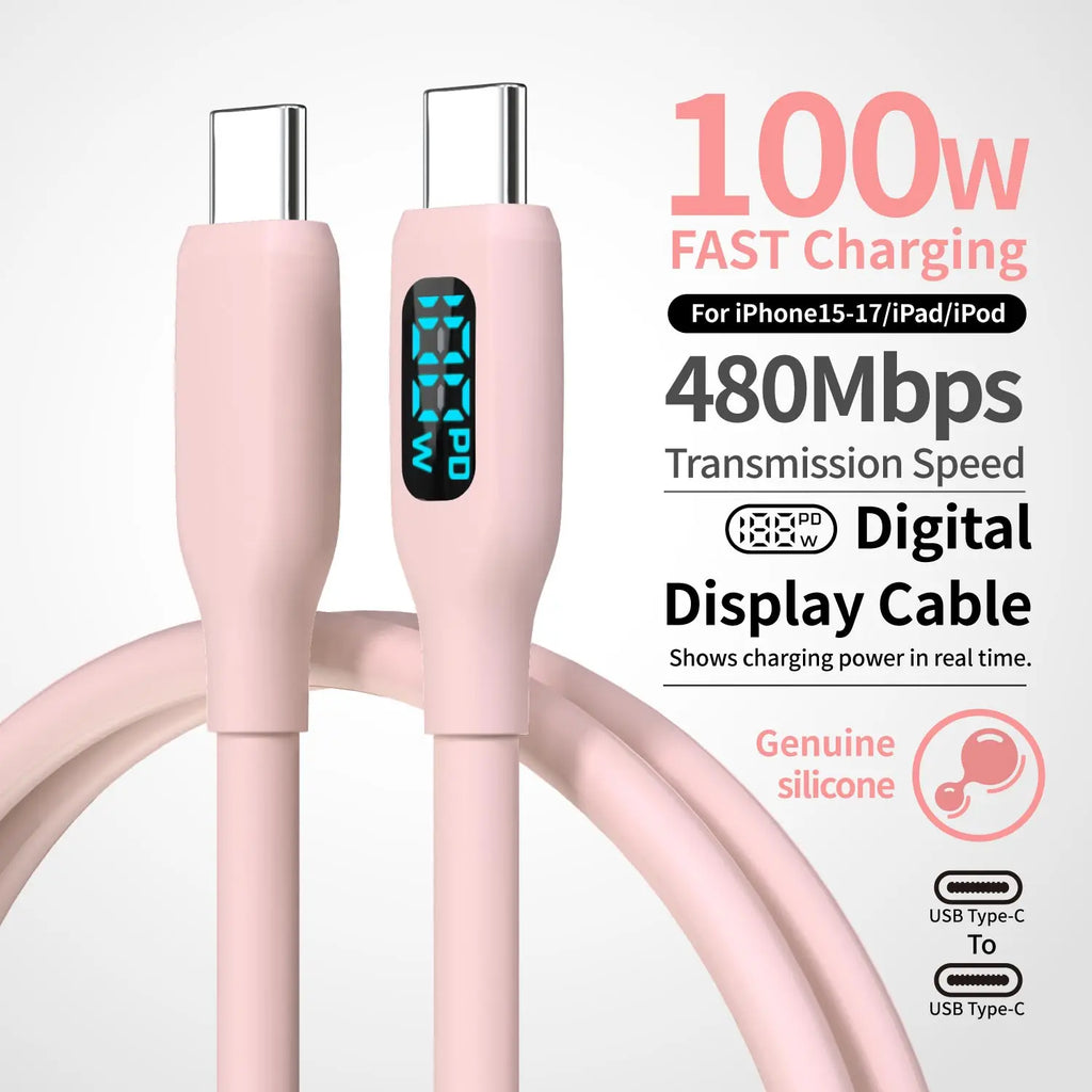 Chromacart 100W USB C Fast Charging Cable , Super Flexible Silicone Charger Cable Pink, for Phone Tablet Laptop™