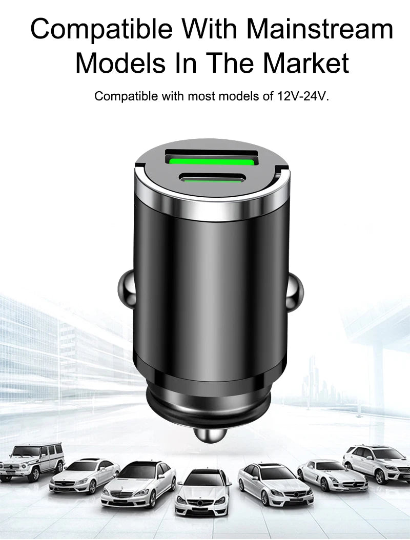 Chromacart 2025 Mini 100W PD QC Pull Ring Fast Charging Car Charger USB C Car Phone Charger Adapter For iPhone Xiaomi Samsung Huawei™
