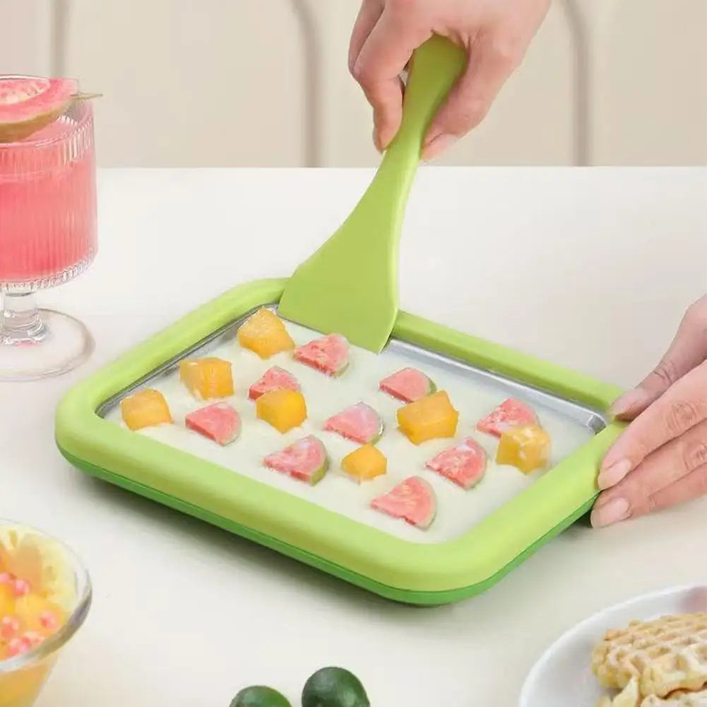 Ice Cream Maker Pan with 2 Scrapers Ice Cream Maker Plate Multifunctional Cold Sweet Fried Food Plate Rolled Ice Cream Maker