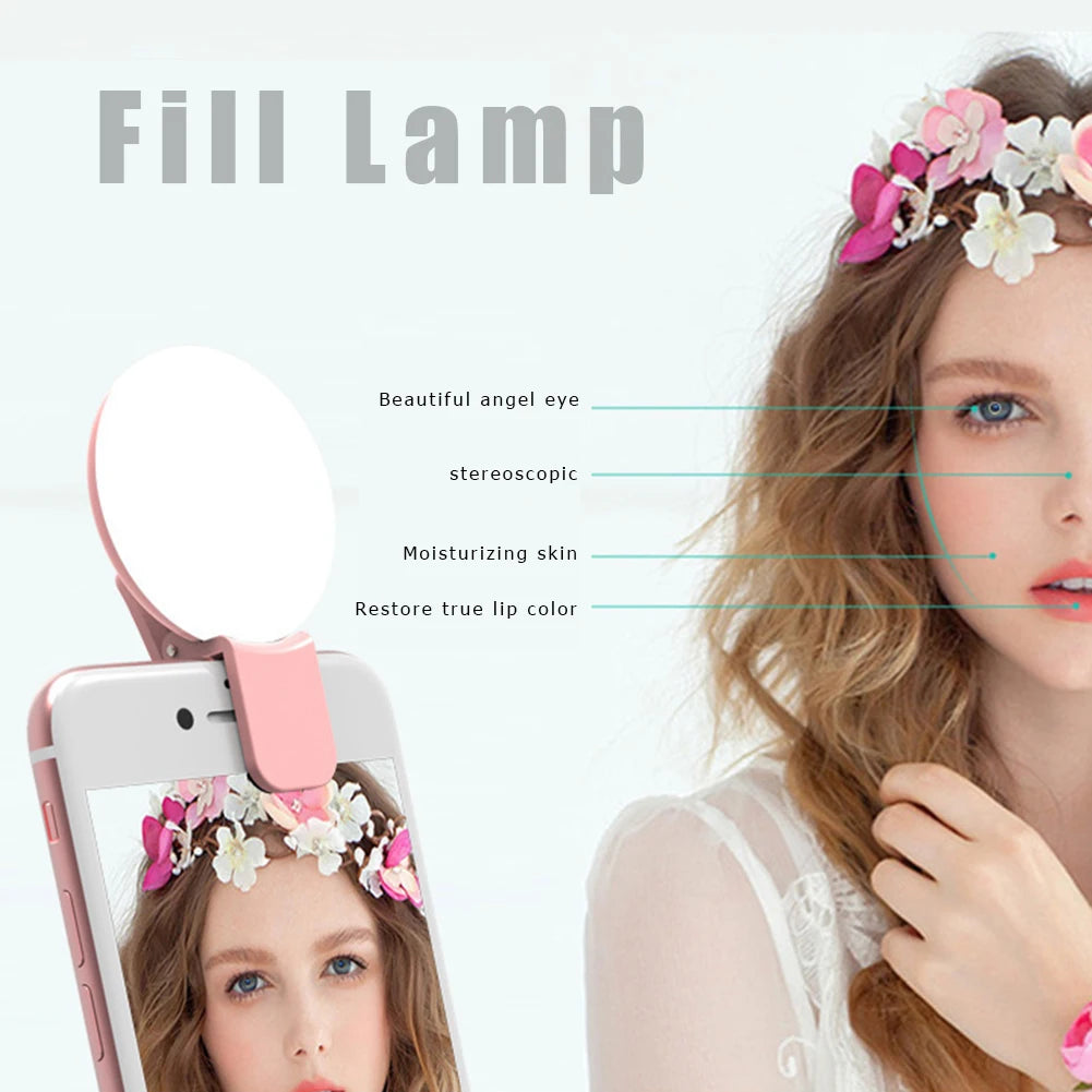Chromacart Mini Selfie Ring Light LED Flash Phone Lens Light ， USB Rechargeable Clip Mobile Phone Fill Lamp Women Selfie Lights™