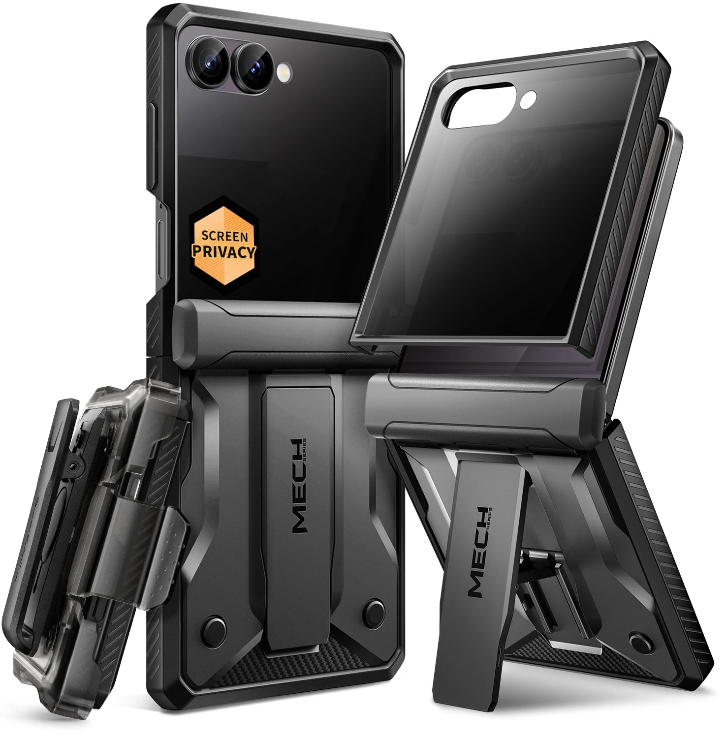 Chromacart For Galaxy Z Flip 7 Case with Kickstand & 360° Rotatable Belt-Clip Built-in Privacy Screen Protector Hinge Protection Phone Case™