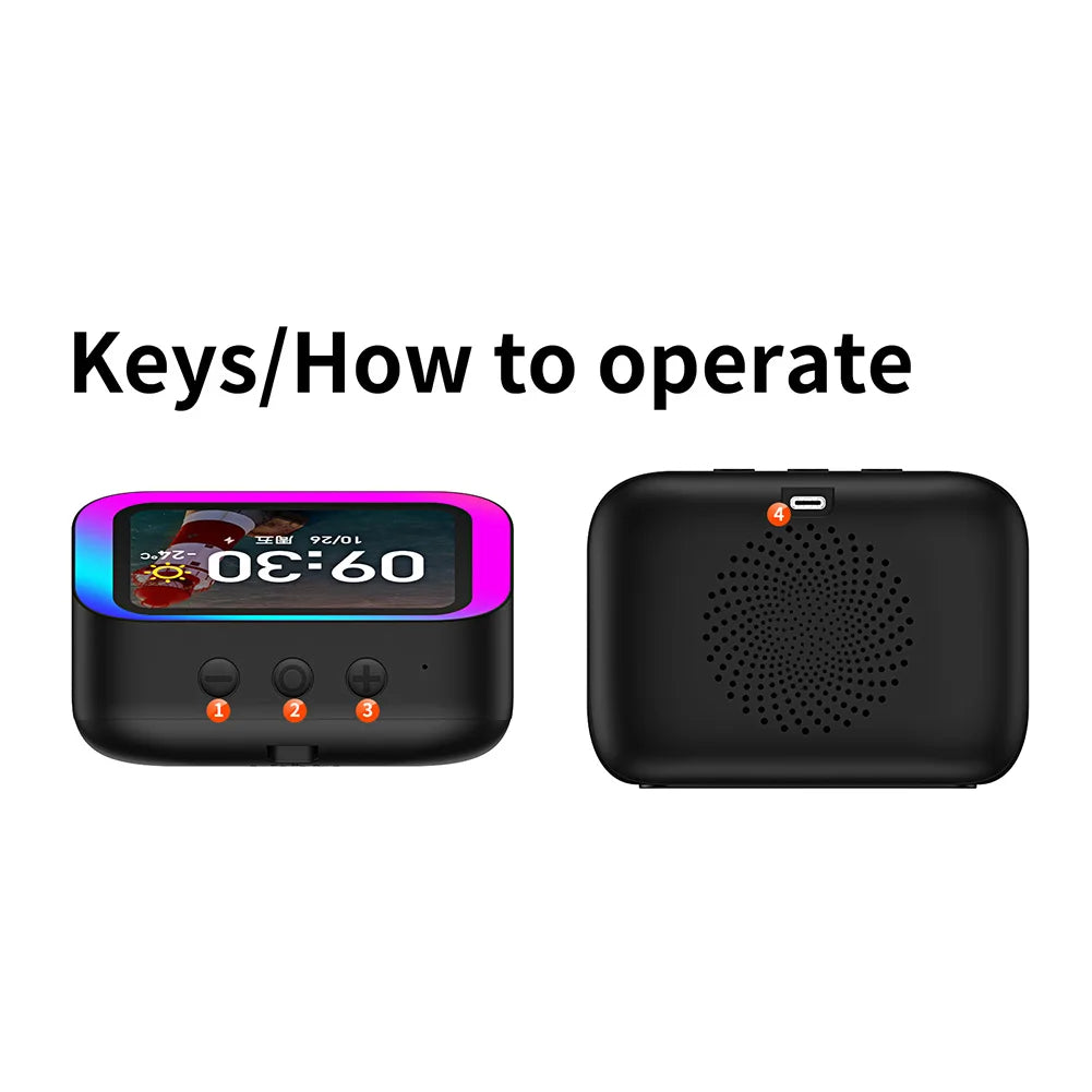 Chromacart Premium Smart Speaker Voice Assistant Portable BT Speaker Alarm Clock with RGB Lights for Bedroom Living Room