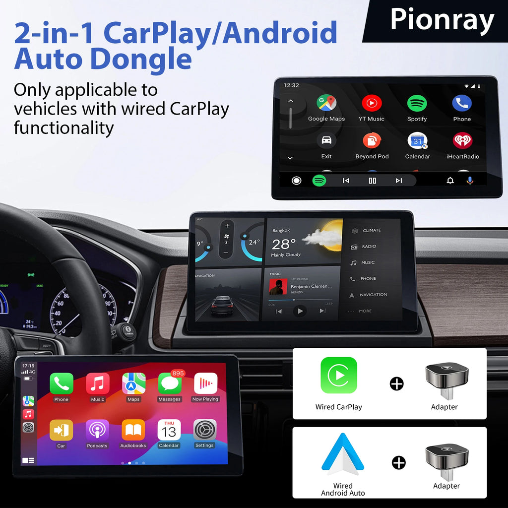Chromacart 2026 Pionray 2 in 1 Wireless CarPlay Adapter&Android Auto Wireless Adapter, 5Ghz WiFi Type-C/USB Plug Play CarPlay Wireless™