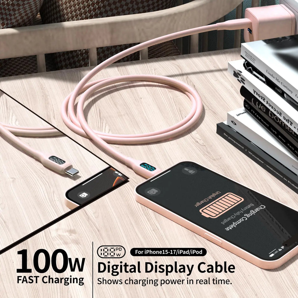 Chromacart 100W USB C Fast Charging Cable , Super Flexible Silicone Charger Cable Pink, for Phone Tablet Laptop™