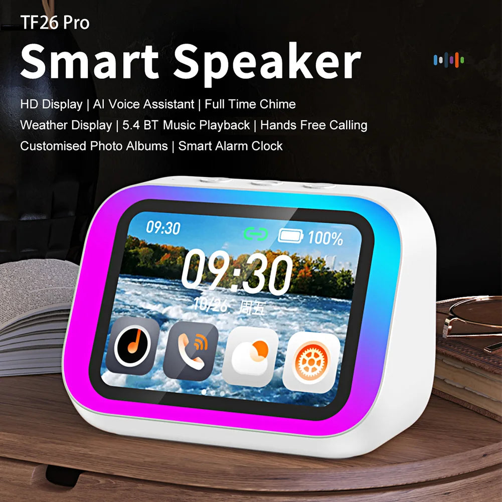 Chromacart Premium Smart Speaker Voice Assistant Portable BT Speaker Alarm Clock with RGB Lights for Bedroom Living Room