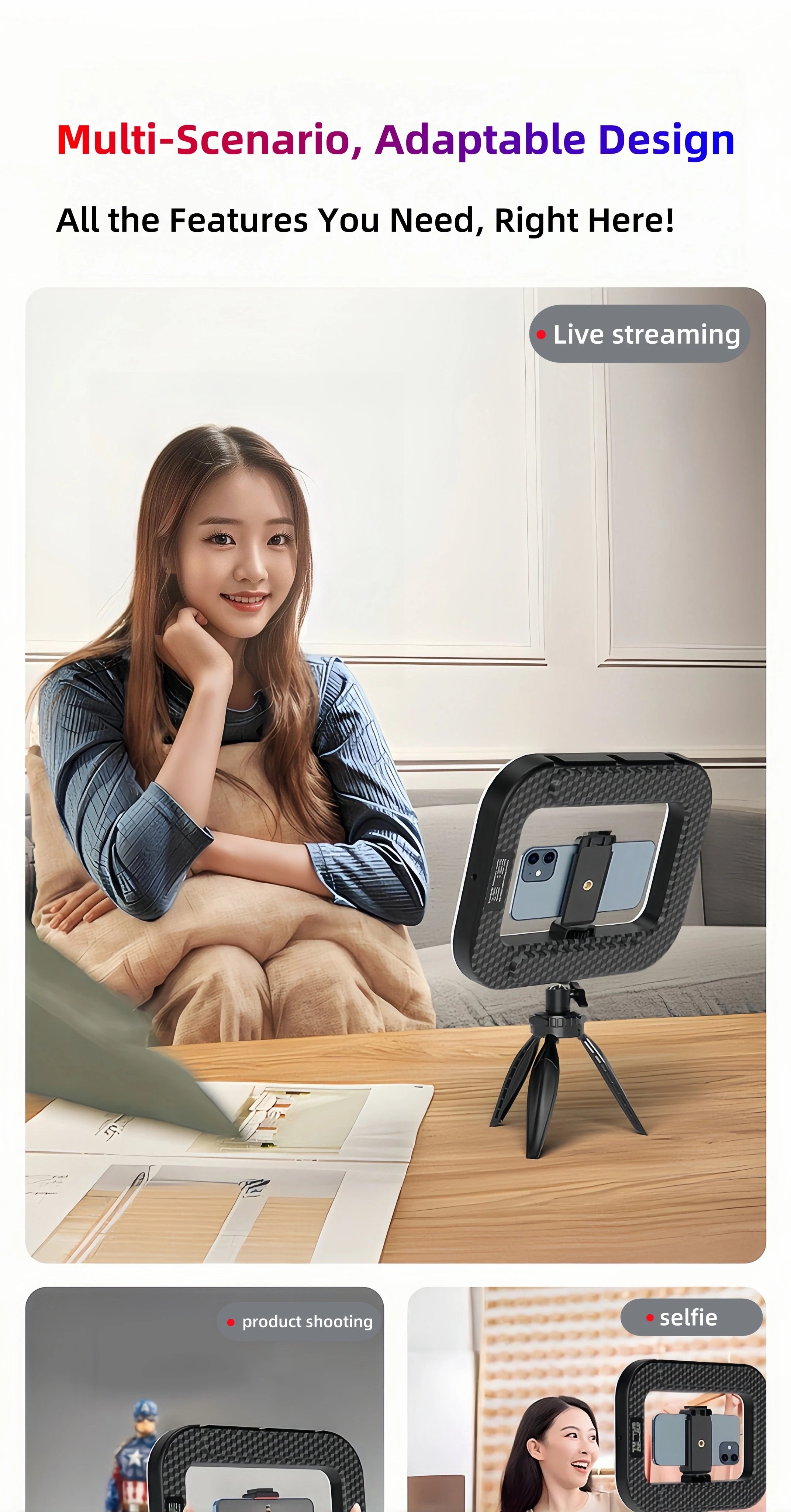 Chromacart Handheld LED Ring Light Rechargeable Portable Fill Light for Mobile Phone Live Broadcast Photography Desktop Rabbit Cage Selfie™