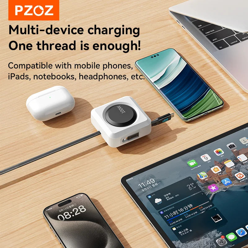 Chromacart PZOZ Digital Display PD 100W C to C Retractable Cable USB to Type C Lightning Micro Fast Charging Cable Data Wire For iPhone 17™