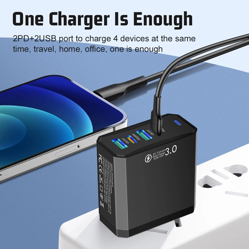 Chromacart Total 100W 4 in 1 2 USB 2 Type C Quick Charging Fast Wall Charger For iPhone Samsung Xiaomi Huawei Oppo Mobile Phone Adapter™