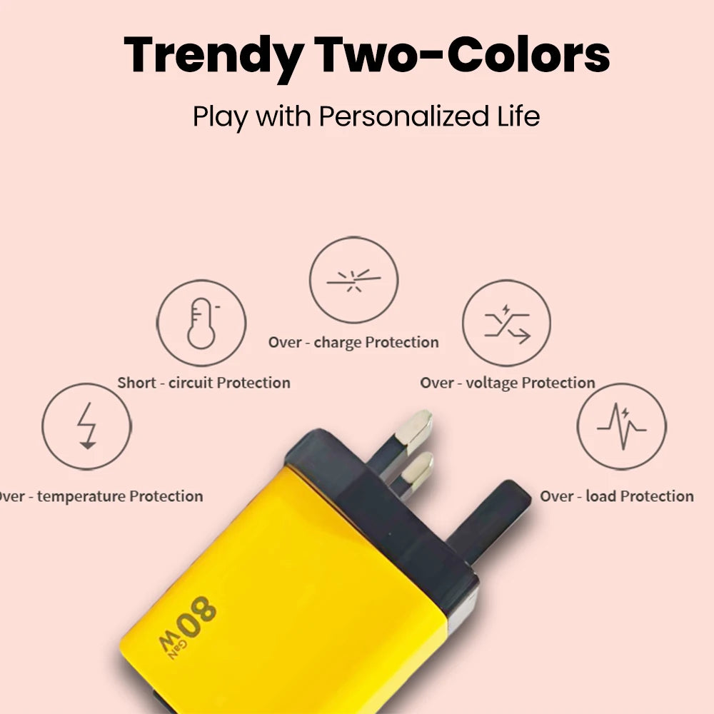 Chromacart Elough 80W Gallium Nitride Charger Scalable Data Cable for Iphone Huawei A+C Full Protocol Multi Port Charging Head™