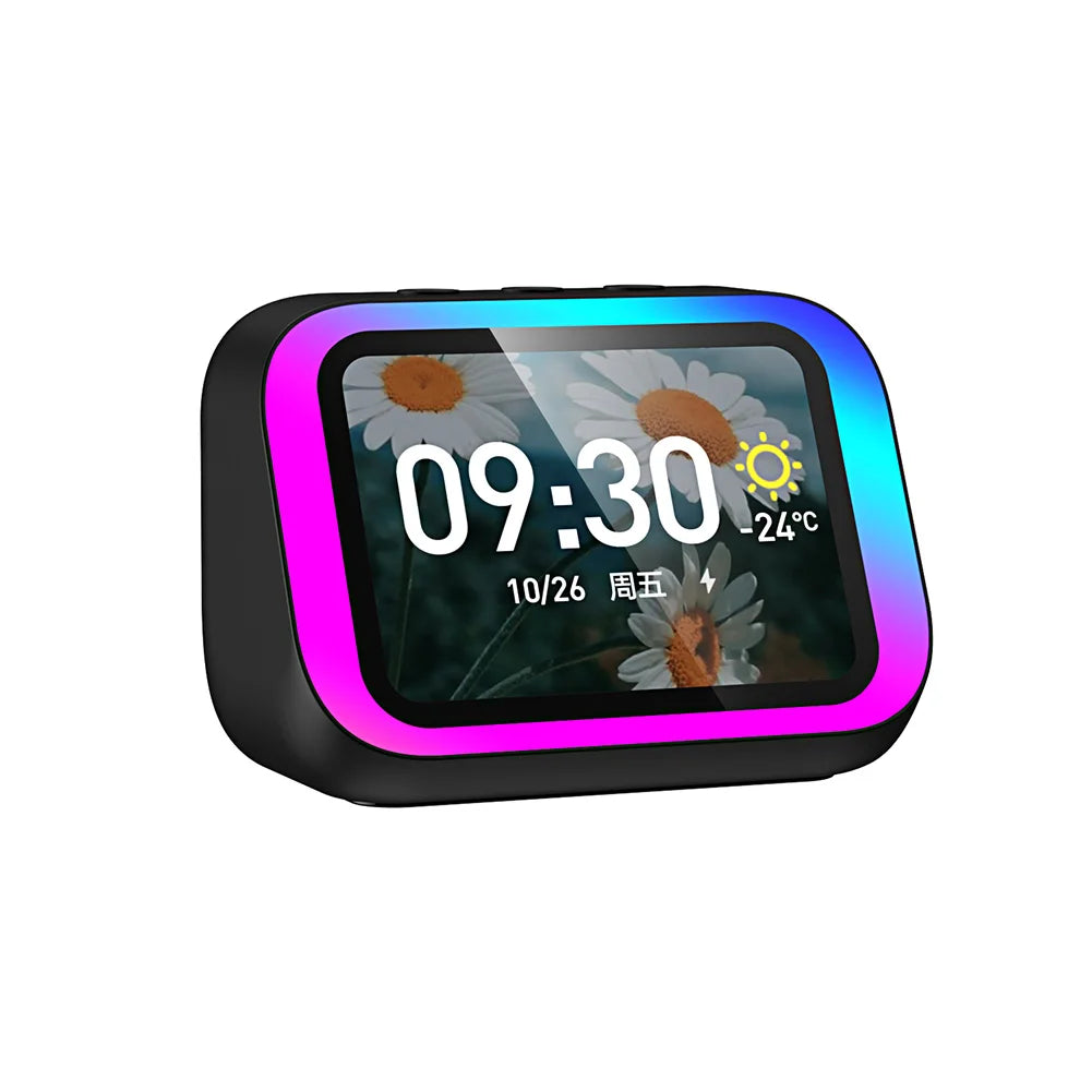 Chromacart Premium Smart Speaker Voice Assistant Portable BT Speaker Alarm Clock with RGB Lights for Bedroom Living Room