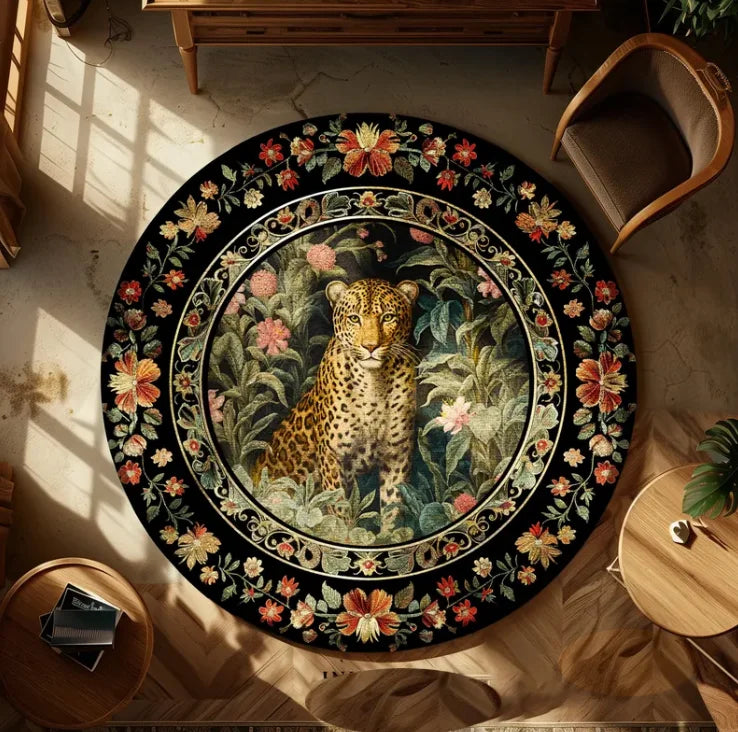 Crowcore Forest Round Raven Rug Bedroom Decor Morris Inspired Room Academia Style Mystical Woodland Birds Cottagecore Accent