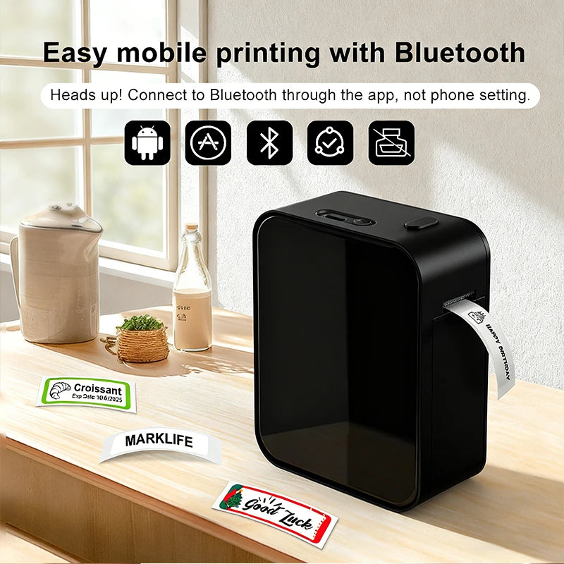 Marklife P15 M1 Portable Thermal Printer Mini Smart Printer Wireless Bluetooth Sticker Labeling Machine or 1PK Label Paper NoInk