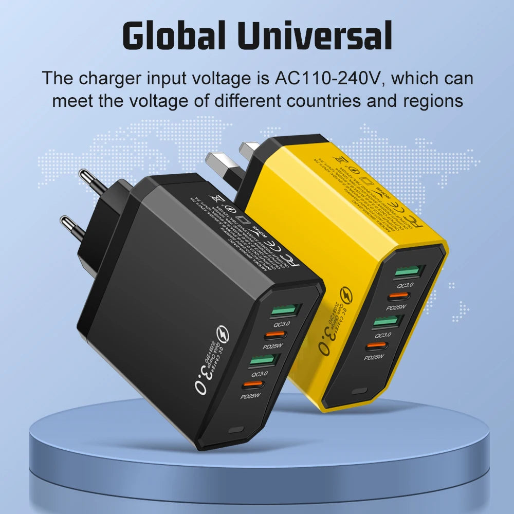 Chromacart Total 100W 4 in 1 2 USB 2 Type C Quick Charging Fast Wall Charger For iPhone Samsung Xiaomi Huawei Oppo Mobile Phone Adapter™