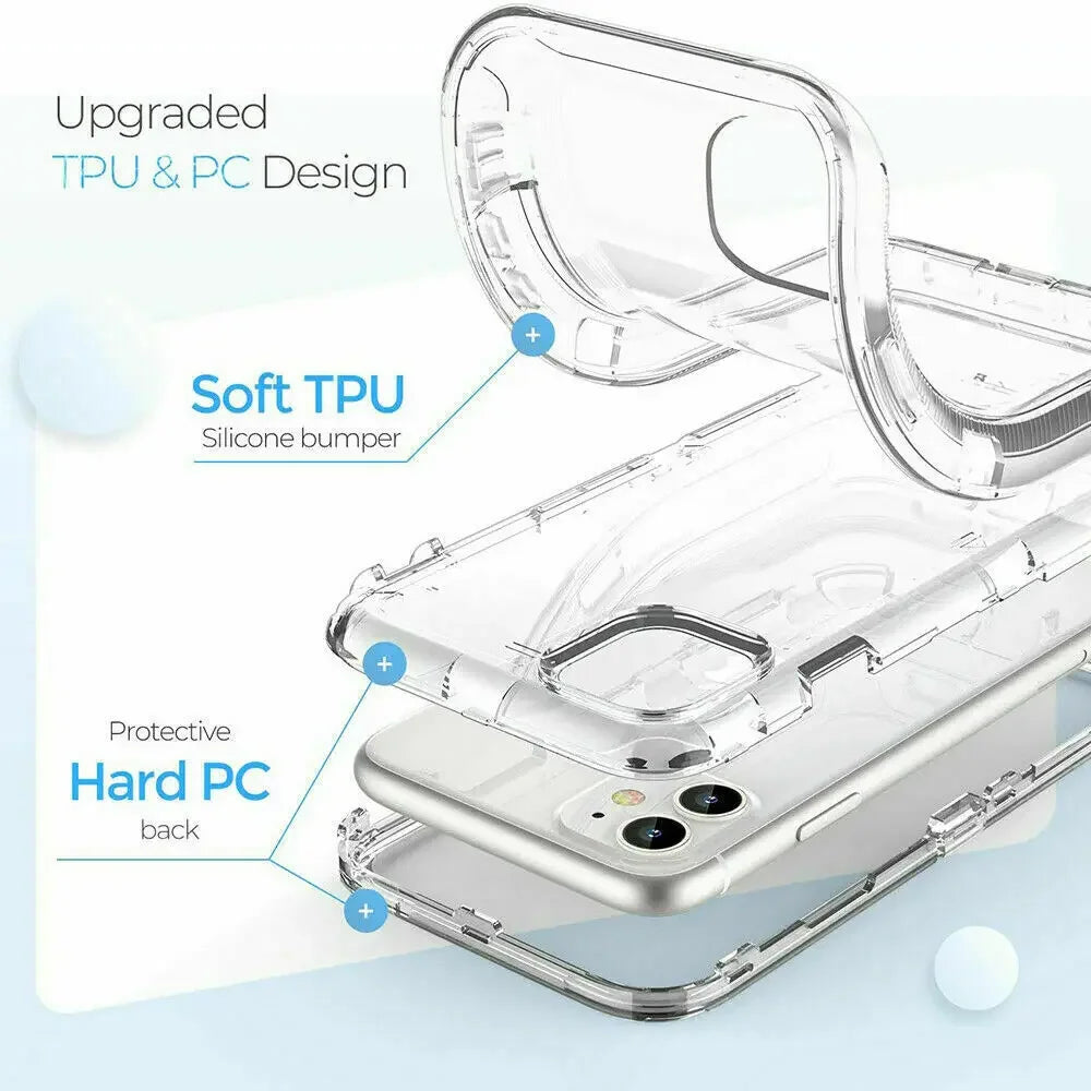 Chromacart 3IN1 Hybrid Heavy Duty Armor Full Body Transparent Case for IPhone 17 16 15 14 13 12 11 Pro Max Ott Case Box Shockproof Cover™
