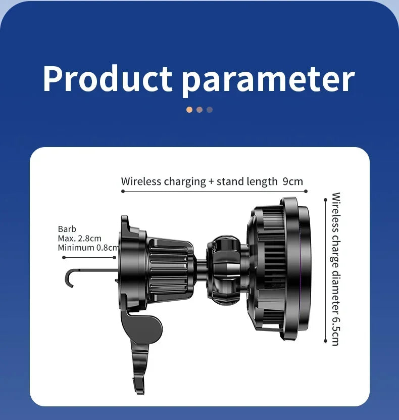 Chromacart Premium Ice Cooling Magnetic Wireless Car Charger Fast Charging Station for iPhone 16 15 14 13 12 Pro Max MacSafe Car Phone Holder Stand