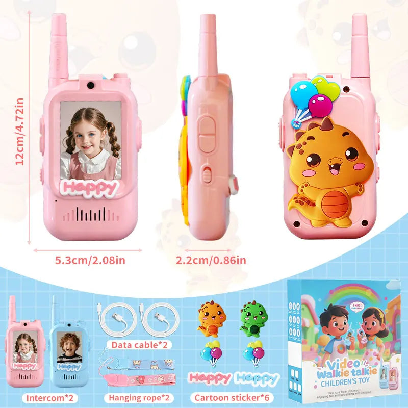 2 Pack Video Kids Walkie Talkie Rechargeable Toddler Toys with Voice Changer Children Indoor Outdoor Toys Camping Birthday Gifts